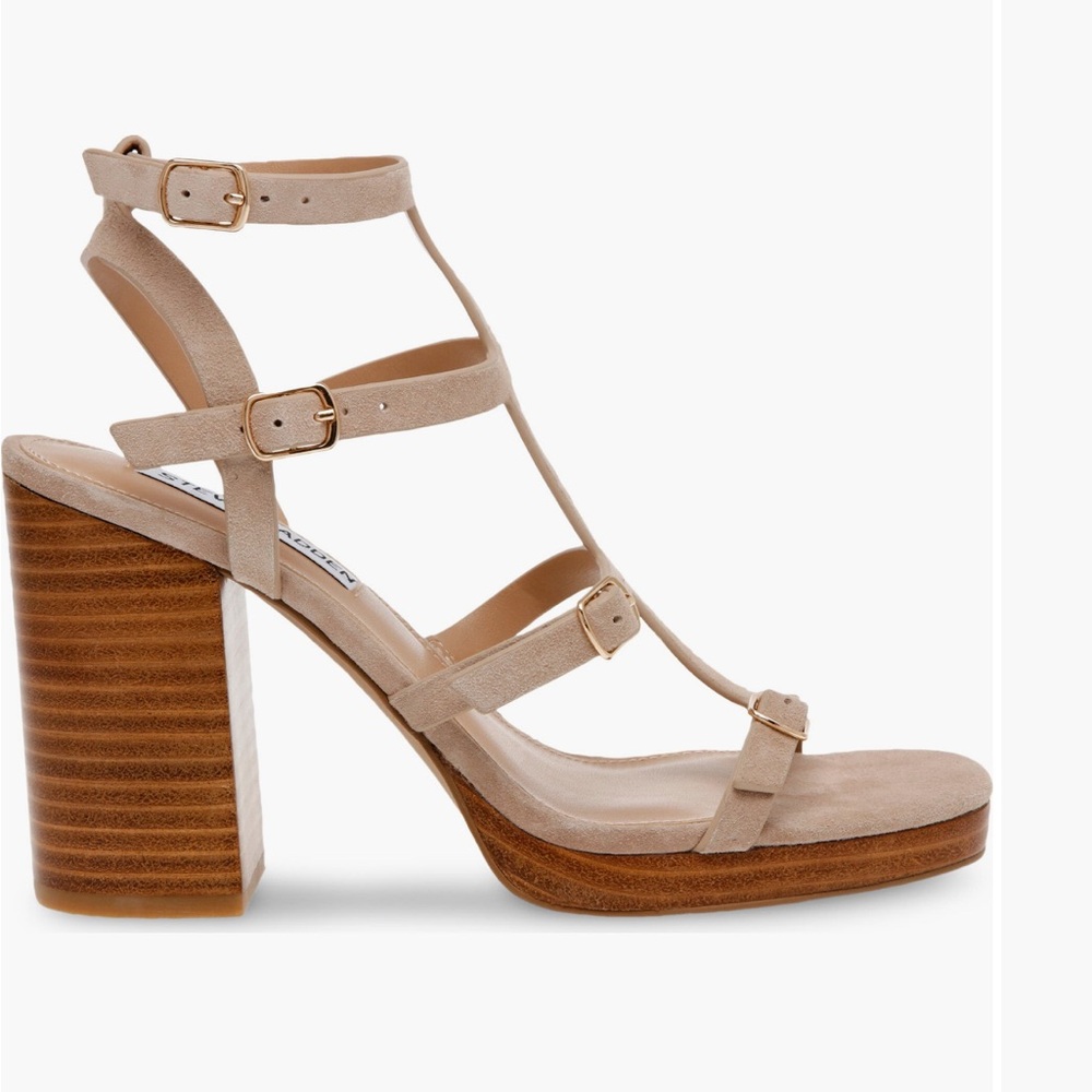 Steve Madden Tan Strappy Block Heels Suede women’s size 10 - Picture 5 of 14